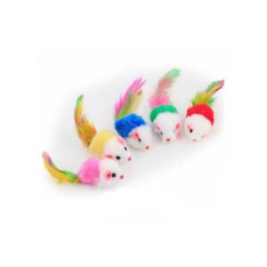 اسباب بازی گربه موش با دم پر رنگی (Mouse Cat Toy with Colorful Feather Tail) کد:1276