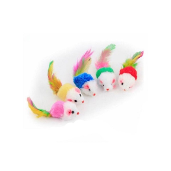 اسباب بازی گربه موش با دم پر رنگی (Mouse Cat Toy with Colorful Feather Tail) کد:1276