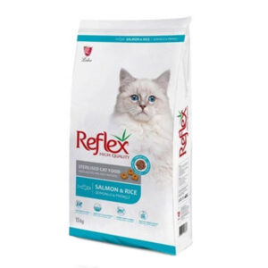 غذای خشک گربه بالغ عقیم شده رفلکس با طعم سالمون و برنج وزن 15 کیلوگرم | Reflex Adult Cat Food Sterilised with Salmon