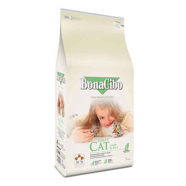 غذای خشک گربه ادالت بوناسیبو با طعم بره و برنج (Bonacibo Adult Cat Food Lamb And Rice) وزن 5 کیلوگرم