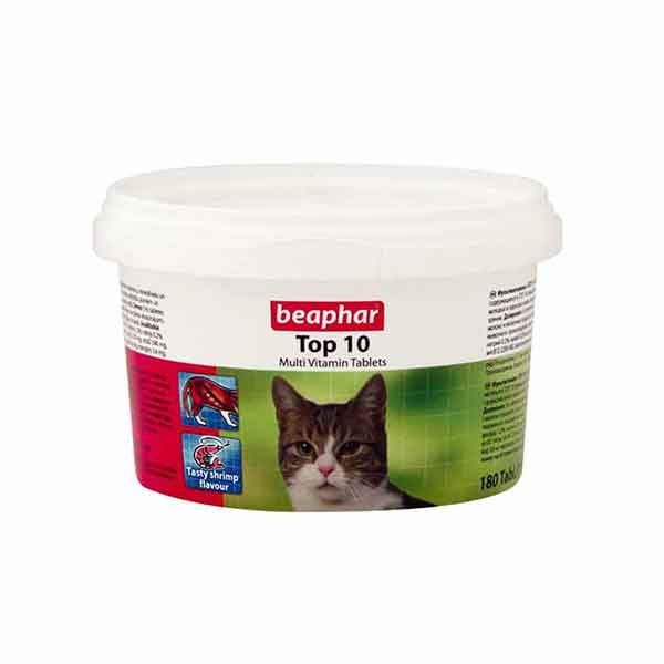 قرص مولتی ویتامین گربه تاپ تن بیفار (beaphar top 10 cat multi vitamin) بسته 180 عددی