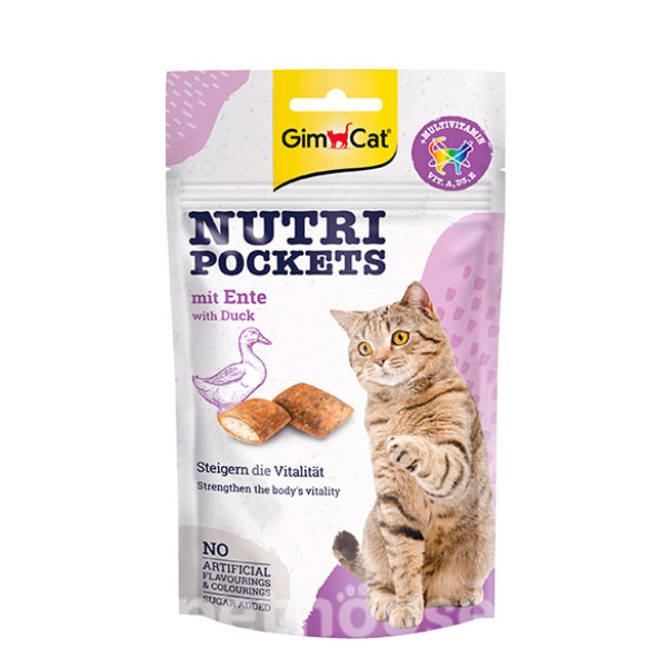 تشویقی مغزدار گربه جیم کت نوتری با طعم اردک (GimCat Nutri Pockets Duck) وزن 60 گرم