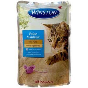 پوچ گربه وینستون با طعم بوقلمون در آب مرغ (Winston mit pute in geflügelfond) وزن 100 گرم